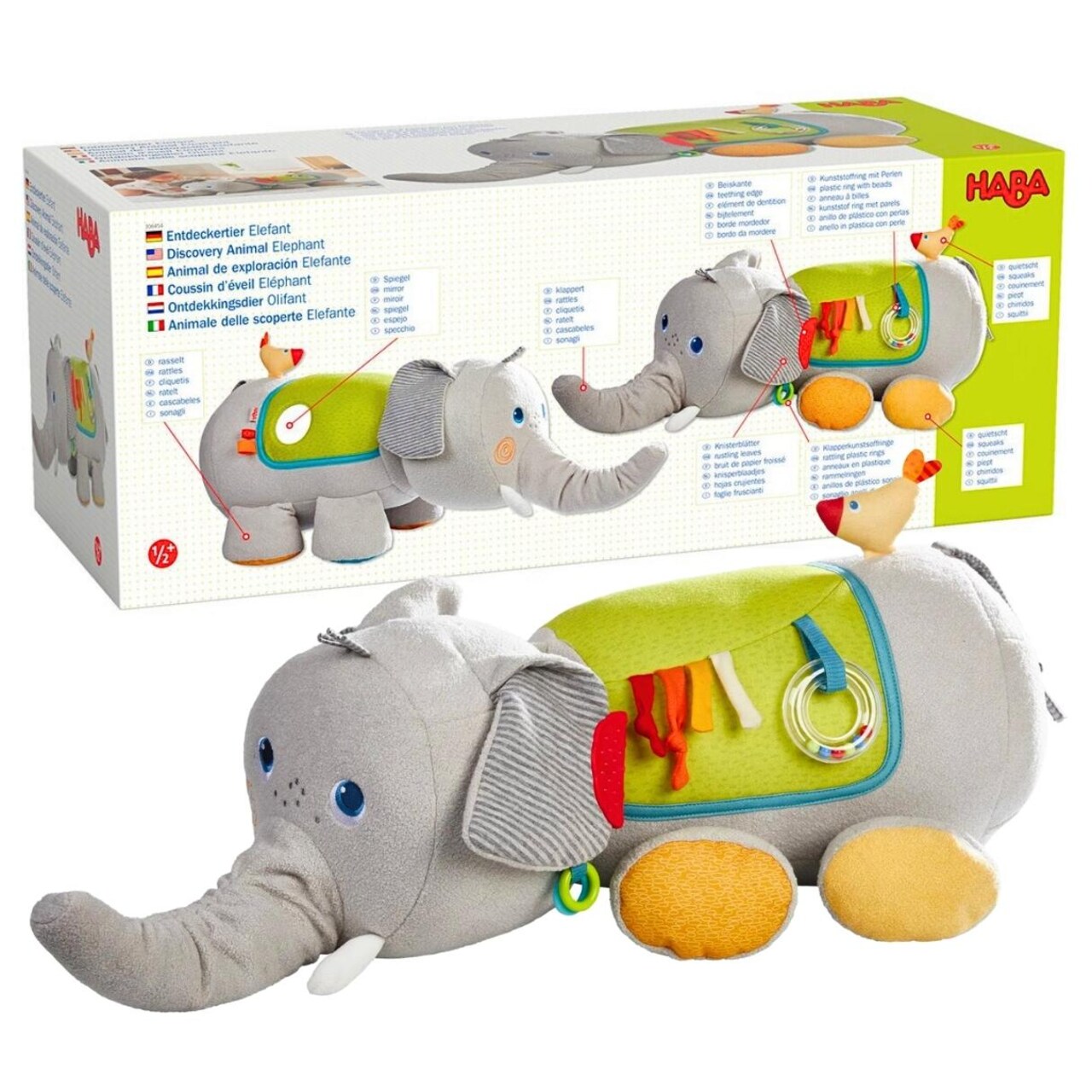 Elephant Discovery Pillow - Interactive Stuffed Elephant from HABA
